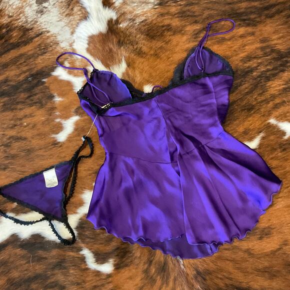 vintage satin Shirley Of Hollywood Sheer Mesh Lace Up Tie Bust W/ Thong Size S - Picture 5 of 9